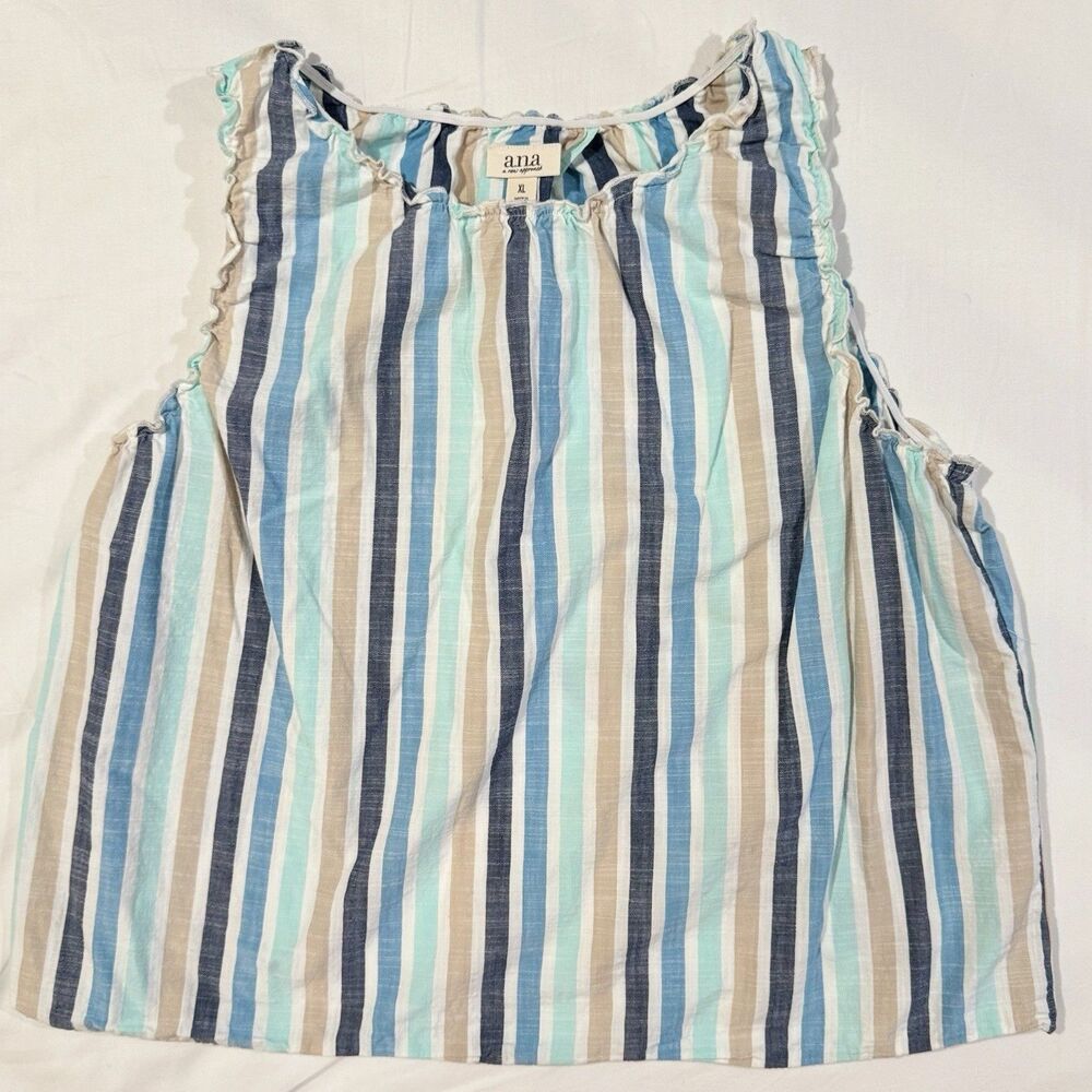 Ana A New Approach Women's Blue Striped Open Back Summer Tank Top XL Classic EUC